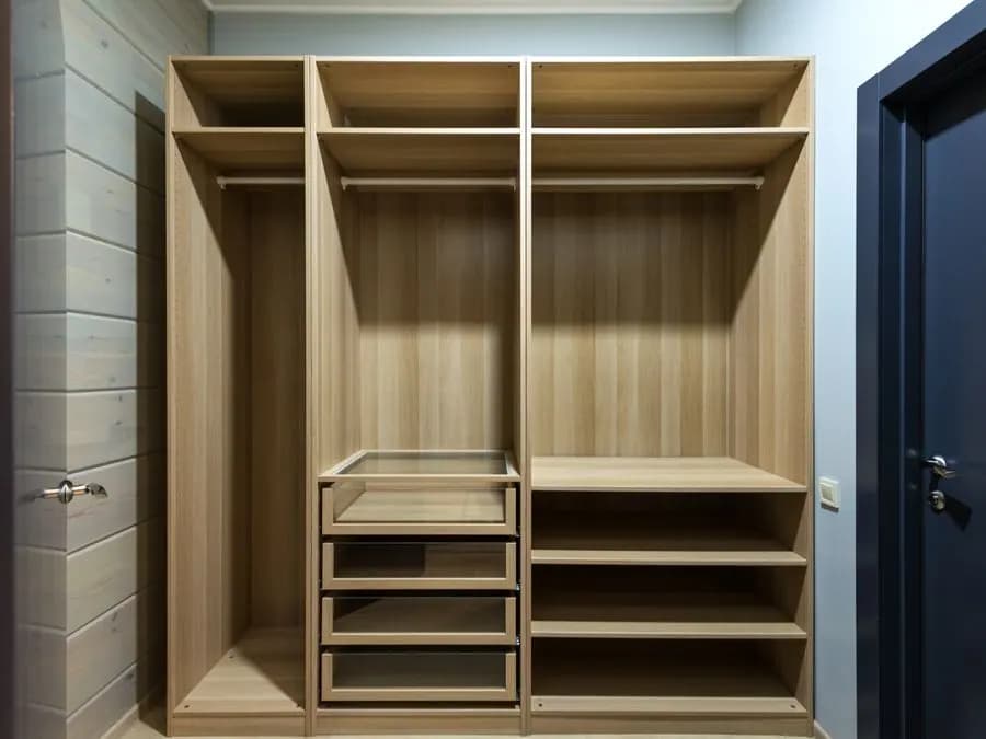 Closet de melamina a medida con repisas y cajones